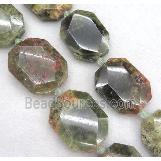 green Garnet slice bead, faceted freeform