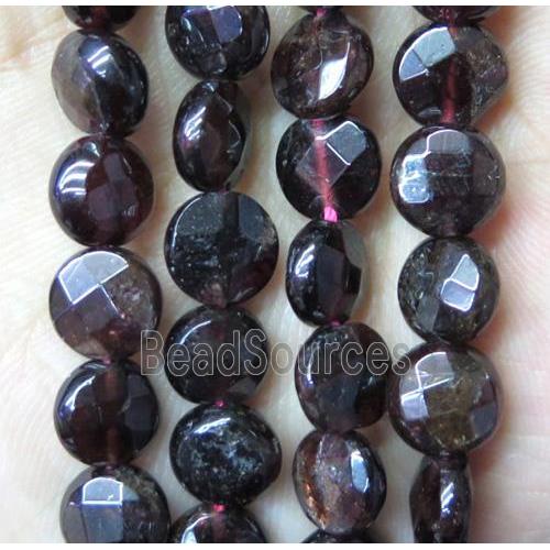 garnet beads, faceted flat-round, dark red