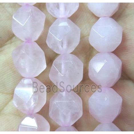 faceted round Rose Quartz ball beads, pink