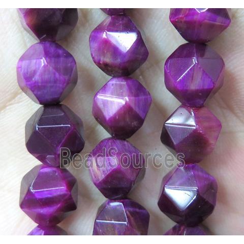 Tiger eye stone beads cut round fuchsia