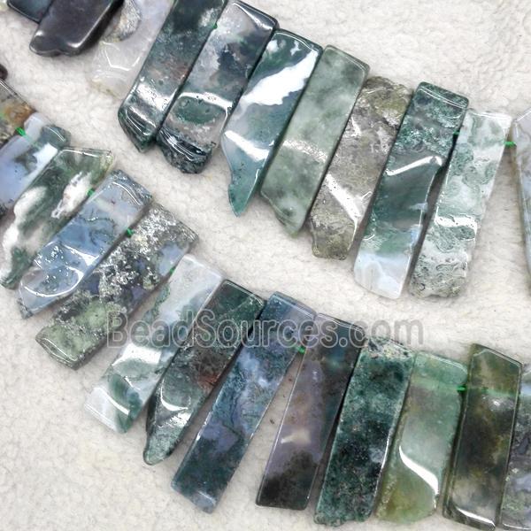 Moss agate collar beads, stick, green