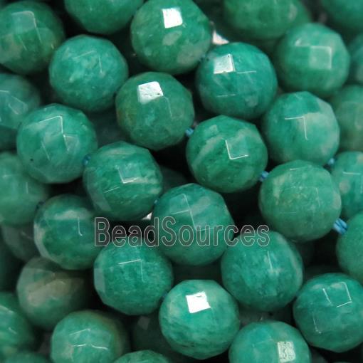 Russian Amazonite beads, faceted round, deep green