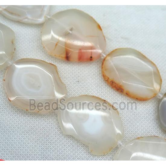 Agate slice beads, faceted freeform, white