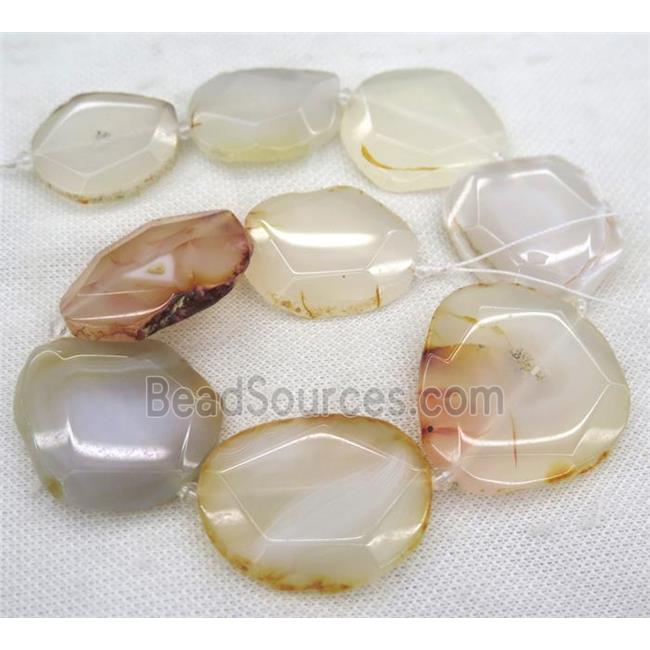 Agate slice beads, faceted freeform, white