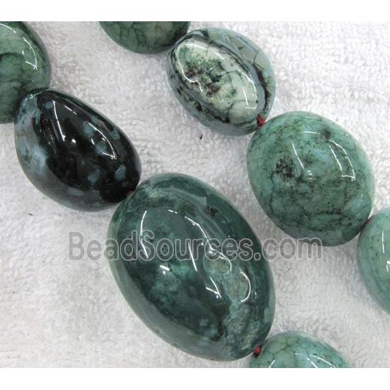 veins agate bead for necklace, freeform, green