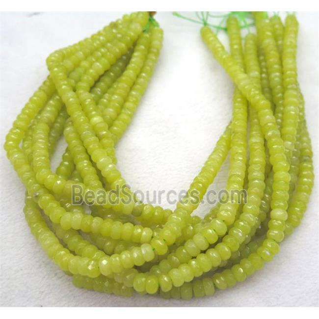 lemon jade beads, faceted rondelle, olive