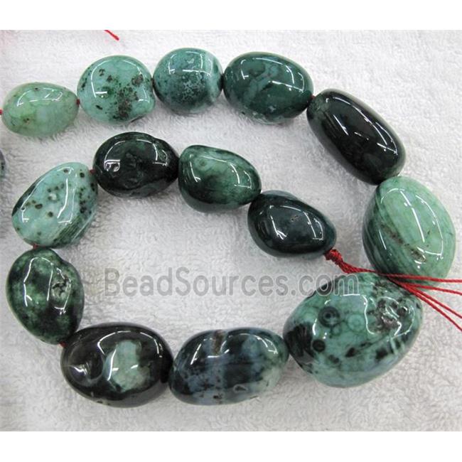 veins agate bead for necklace, freeform, green