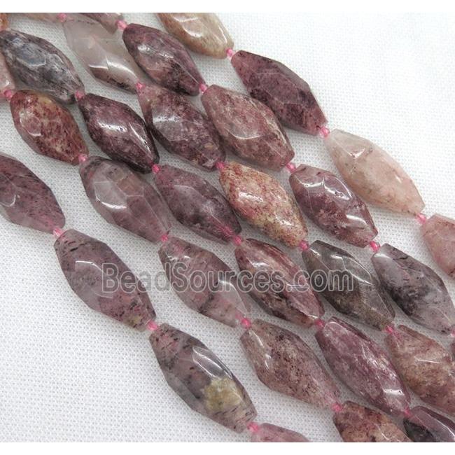 Strawberry Quartz beads, faceted rice, pink