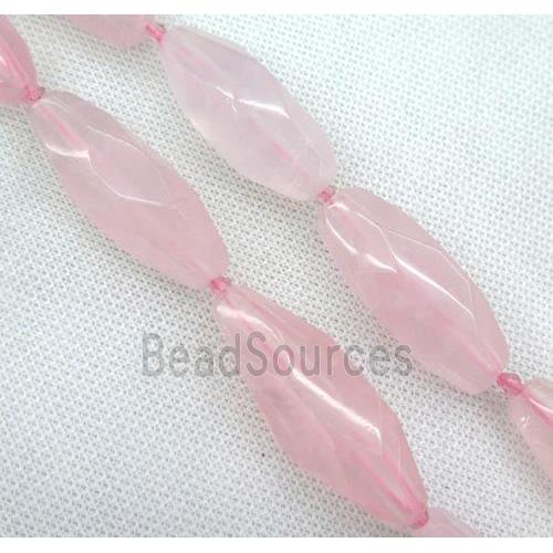 faceted Rose Quartz rice bead, pink