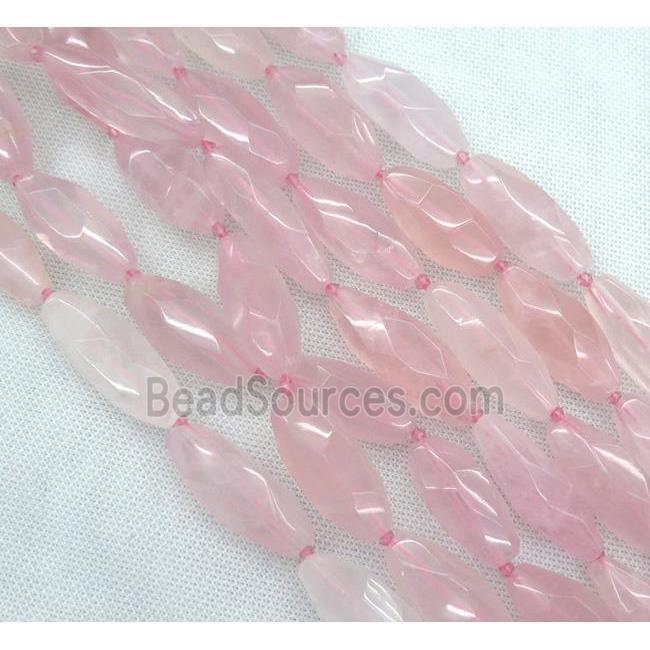 faceted Rose Quartz rice bead, pink