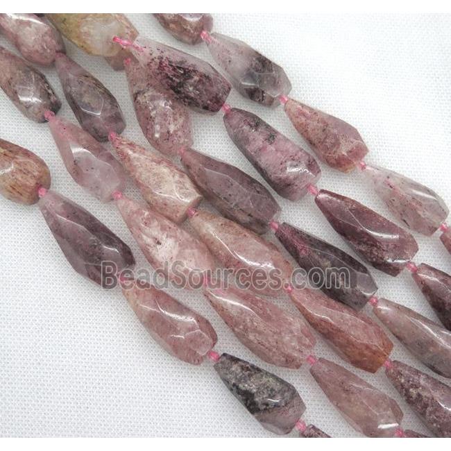 Strawberry Quartz Beads, faceted teardrop