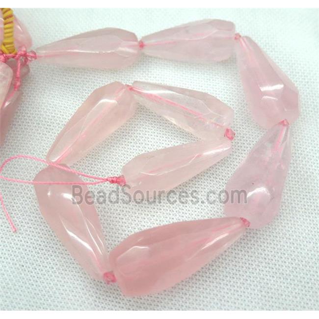 Rose Quartz beads, faceted teardrop