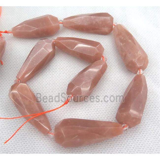 pink SunStone bead, faceted teardrop