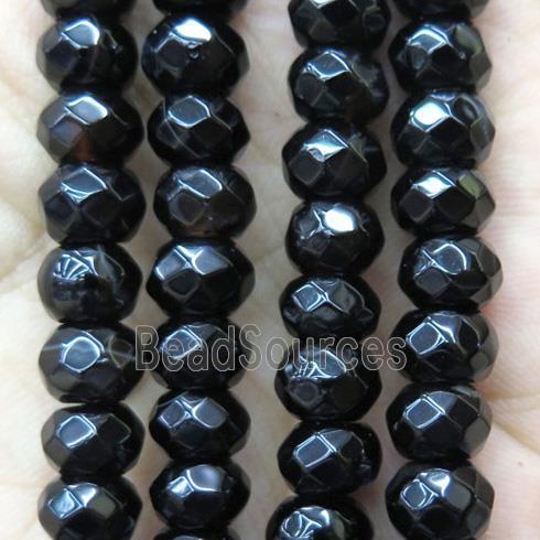 black onyx agate bead, faceted rondelle