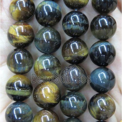 tiger eye bead, round, yellowblue