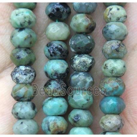 faceted rondelle African Turquoise Bead, green