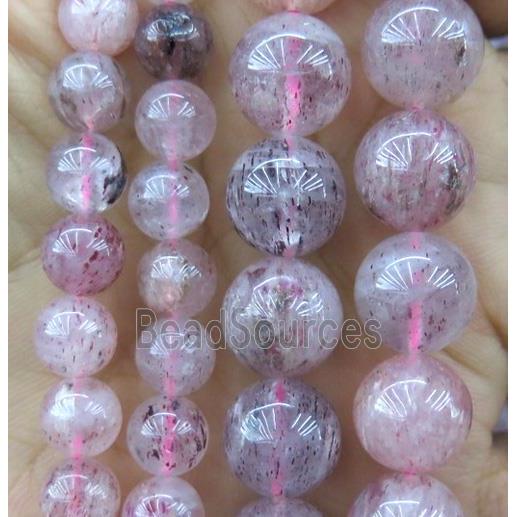 round Strawberry Quartz Beads, pink