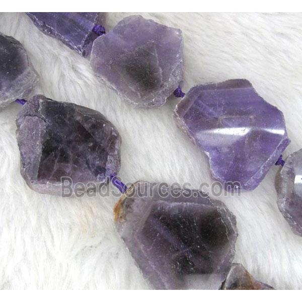 amethyst beads, slice, purple, freeform