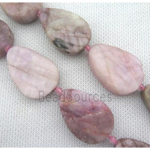 pink Kunzite bead, flat teardrop