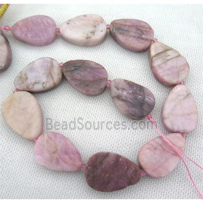 pink Kunzite bead, flat teardrop