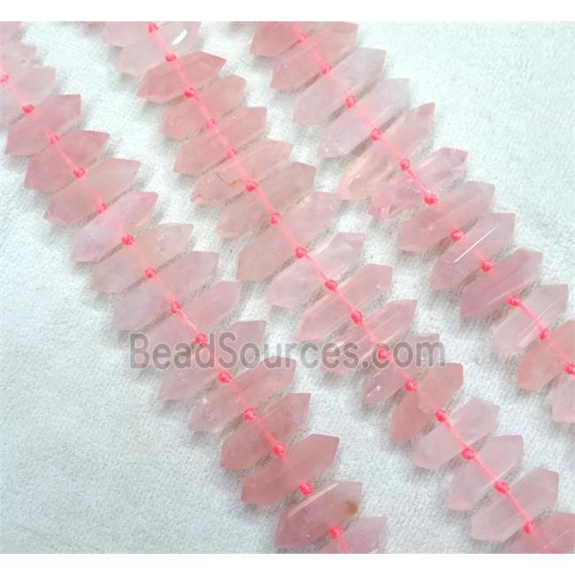 Rose Quartz Bullet Beads, point, pink