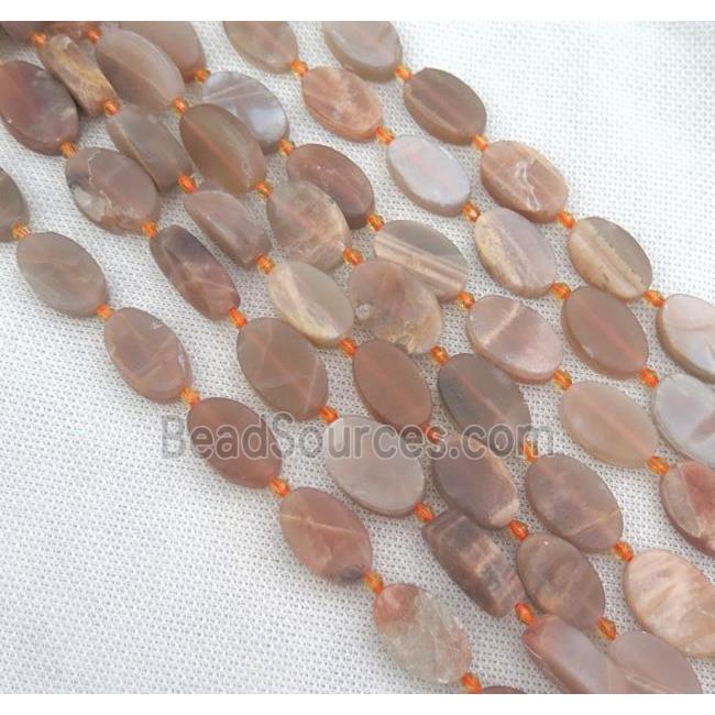 pink Moonstone Beads, oval, matte