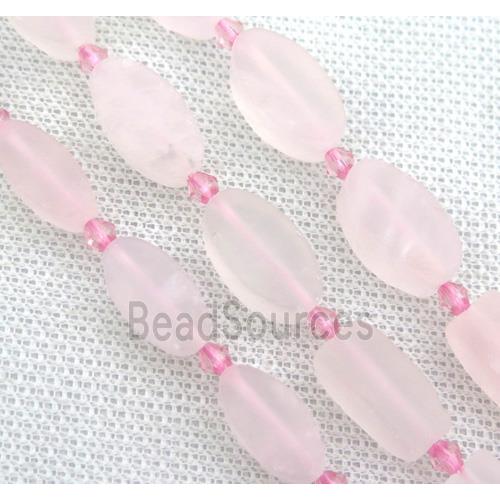 Rose Quartz oval beads, pink, matte