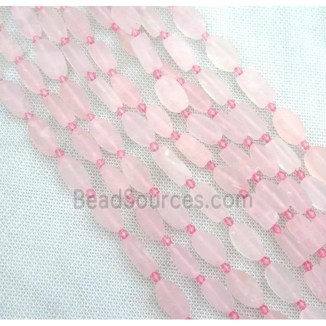 Rose Quartz oval beads, pink, matte