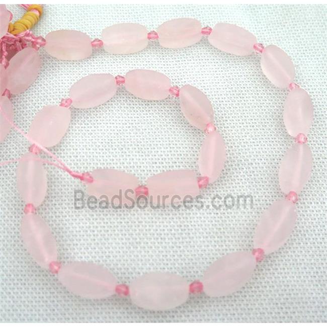 Rose Quartz oval beads, pink, matte