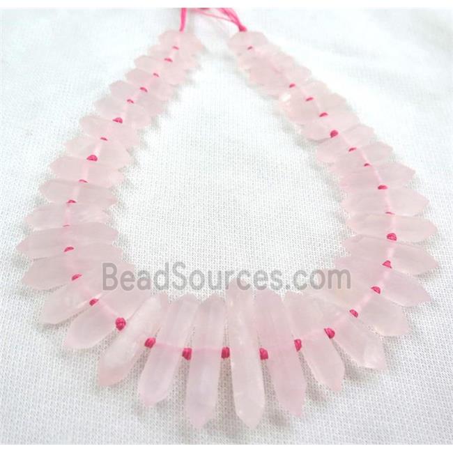 Rose Quartz Bullet Beads, point, matte, pink