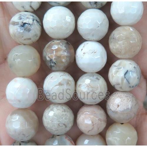 white Peruvian Moss Opal Jasper beads, faceted round