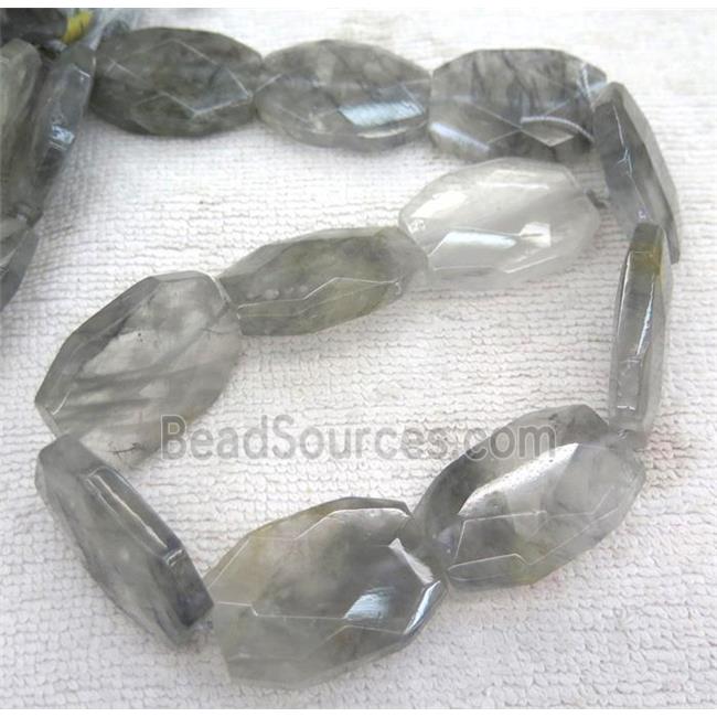 gray cloudy quartz beads, faceted oval