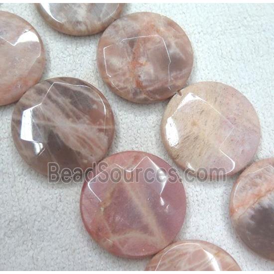 pink Sunstone beads, faceted flat round