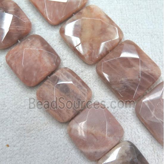 pink Sunstone bead, faceted square