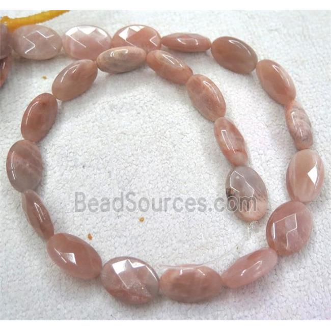 Sunstone bead, faceted flat oval, pink