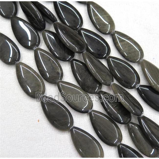 gold-Obsidian teardrop beads