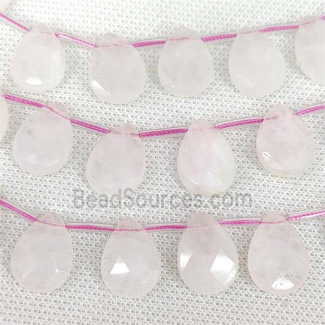 Rose Quartz beads, pink, faceted teardrop, top-drilled