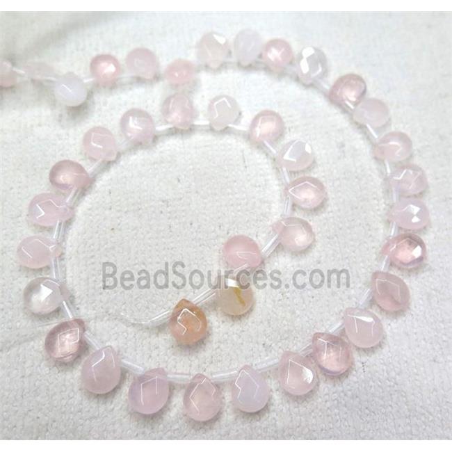 Rose Quartz beads, pink, faceted teardrop, top-drilled