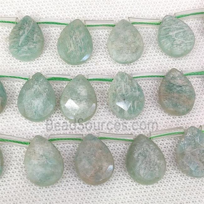 green Amazonite beads, A-grade, faceted teardrop, top-drilled