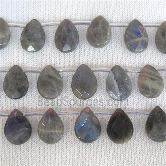 Labradorite beads, AA-grade, faceted teardrop, top-drilled