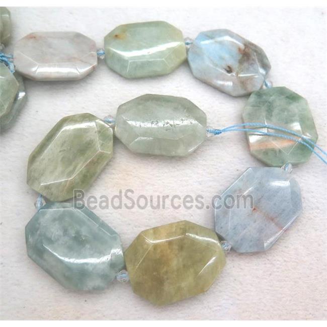 Aquamarine slice beads, faceted freeform, AB-grade