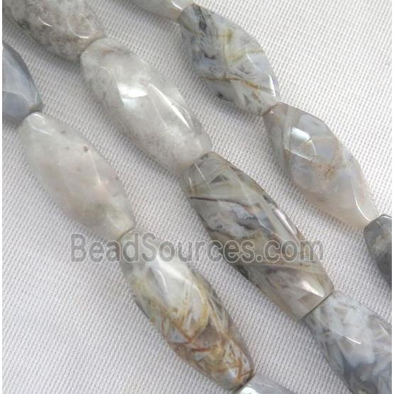 natural gray Bamboo Agate beads, faceted rice