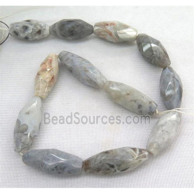 natural gray Bamboo Agate beads, faceted rice