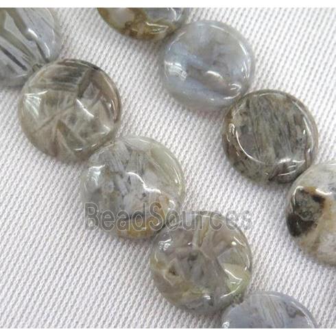 natural gray Bamboo Agate circle beads