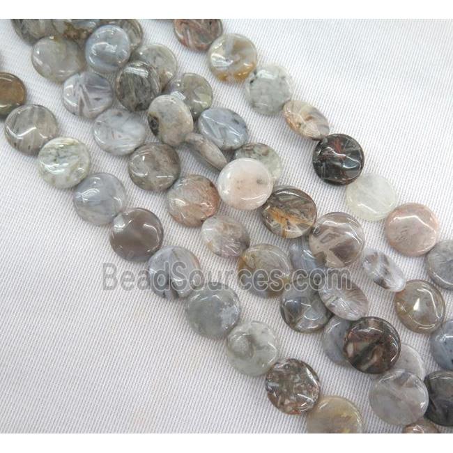 natural gray Bamboo Agate circle beads