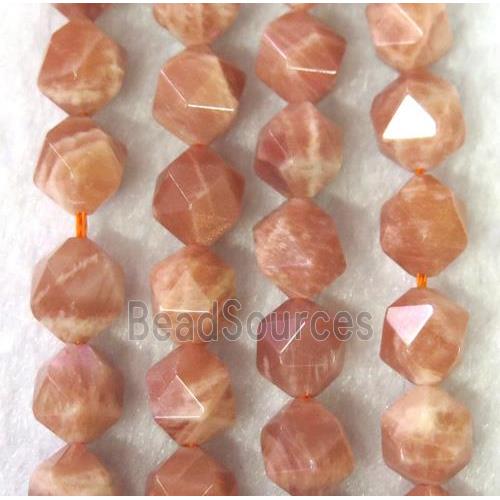 faceted round sunstone ball beads, orange