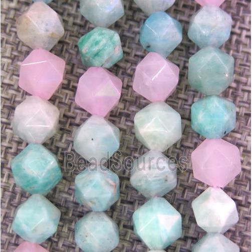 Malagasy Rose Quartz and Amazonite bead ball, faceted round