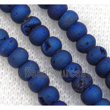 8" string of druzy agate rondelle beads, matte, blue electroplated