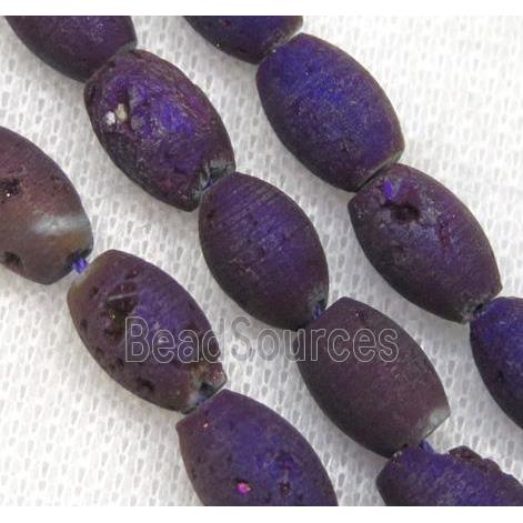 8" string of druzy agate rice beads, matte, purple plated