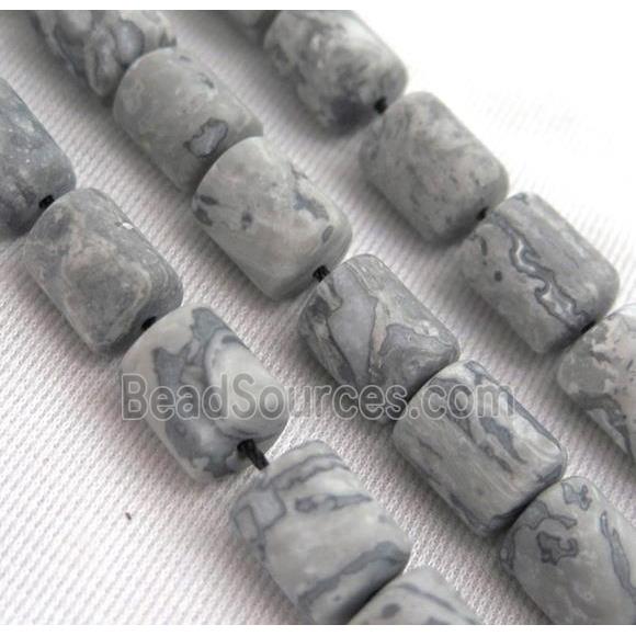 matte grey picture jasper beads, 3faces tube